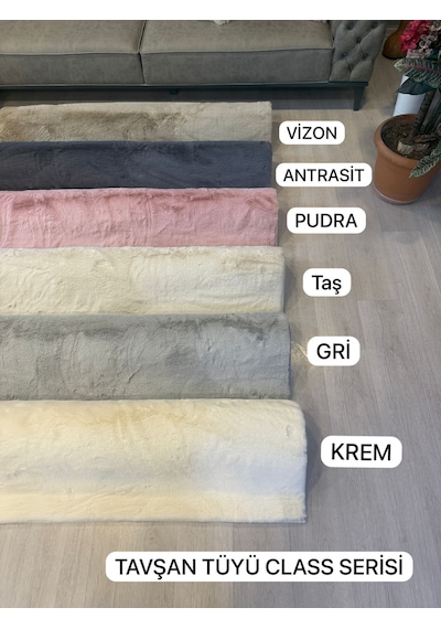 Aries Home Tavşan Tüyü Taş Yumuşak Makinada Yıkanabilir Kaymaz Kalın Dekoratif Post Halı