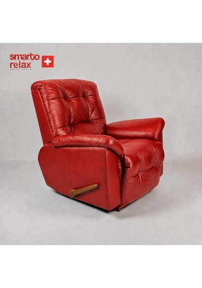 Smarto Relax Vıp Manuel Tv Koltuğu Gerçek Italyan Deri, Ceviz Ahşap Sırt Detaylı Baba Koltuğu Kırmızı