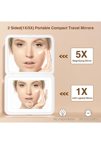 Taşınabilir Kompakt Ayna Mini Cep Aynası Şarj Edilebilir Seyahat Aynası Işıklı Makyaj Aynası 1x/5x Büyütme L Genel