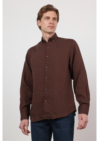 İmza Kahverengi Düğmeli Yaka Uzun Kol Cepsiz Slim Fit Gömlek 1004260165 İmza Kahverengi Düğmeli Yaka Uzun Kol Cepsiz Slim Fit Gömlek 1004260165