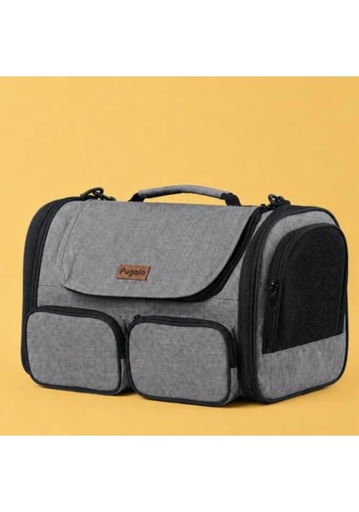 Pugalo Flycomfort Kedi Köpek Taşıma Çantası, Naylon, 40x30x35 Cm, Kabin Boy, Uçak Uyumlu, Yırtılmaz File Gri
