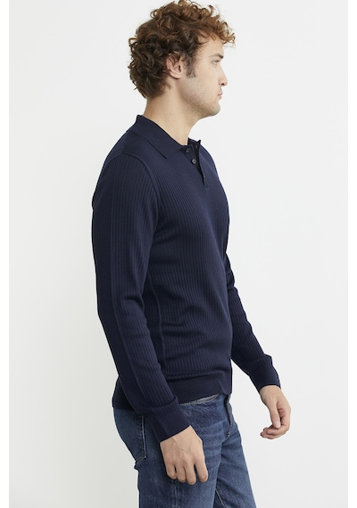 Sementa Polo Yaka Fitilli Triko Kazak - Lacivert 001