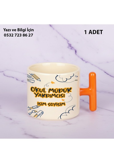 Okul Müdür Yardımcısı Öğretmenler Günü İçin Kişiye Özel İsim Baskılı T Kupabardak Öğretmenehediyelik Turuncu
