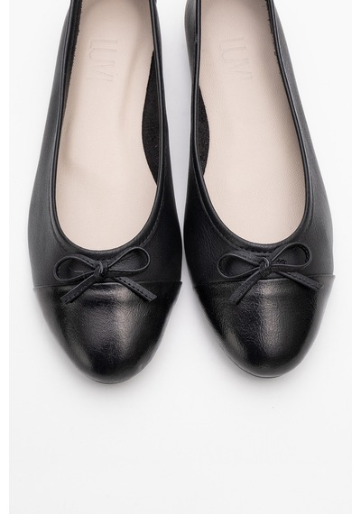 Luvishoes Luvi Shoes Jens Siyah-siyah Cilt Hakiki Deri Fiyonklu Kadın Babet Ayakkabı Siyah