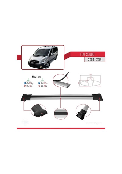 Fiat Scudo 2006-2016 Arası İle Uyumlu Fly Model Ara Atkı Tavan Barı Gri 4 Adet Bar