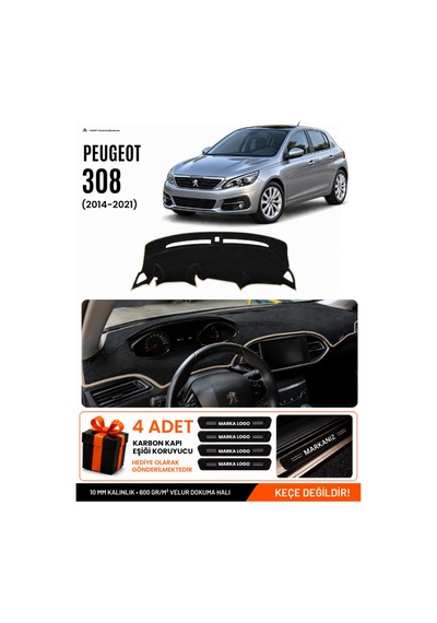 Peugeot 308 2014-2021 Uyumlu Torpido Koruma, Torpido Örtüsü, Torpido Kılıfı - Siyah Bej
