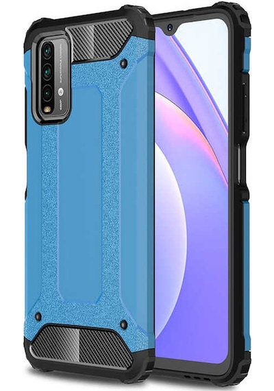 Noktaks - Xiaomi Uyumlu Xiaomi Redmi 9t - Kılıf Çift Katman Zırh Tank Crash Military Kapak - Mavi