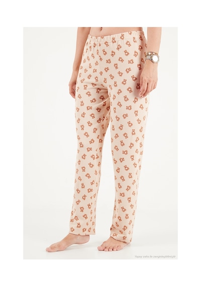 Lela Yumuşak Dokulu Desenli Uzun Kollu Pijama Takımı Kadın Pijama Takımı 6575018 Krem