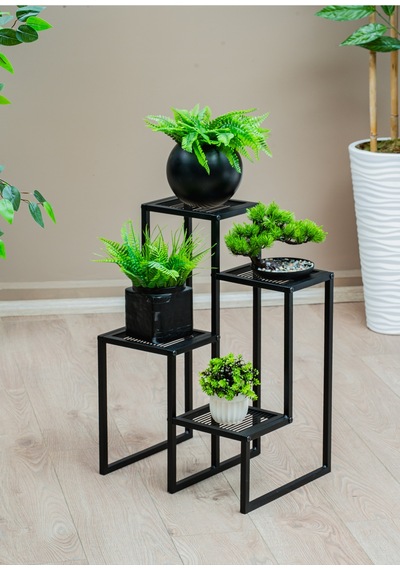 Uykula Metal Dekoratif 4 Raflı Çiçeklik Standı Saksı Standı Saksılık Siyah 65 Cm