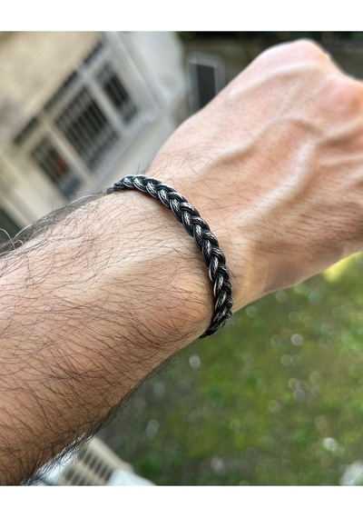 Kazzaze Gümüş Kazaziye Siyah Beyaz Örgü Bileklik BIL018