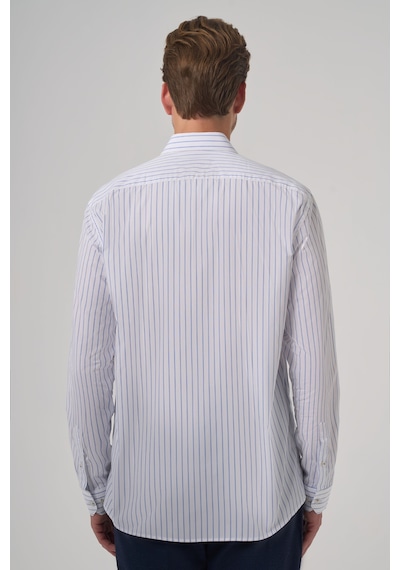 Morven Erkek A. Mavi Pamuk Trend Çizgili Slim Fit Yarım İtalyan Yaka Gömlek 26mc004029311 A. Mavi