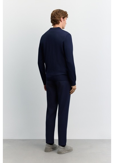 Avva Erkek Lacivert Polo Yaka Fermuarlı Rayon Tüylenmeyen Basic Triko Regular Fit Kazak B005150