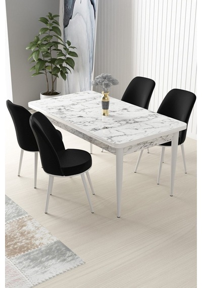 Canisa Nil Serisi 70x110 Sabit Mutfak Masası Takımı Beyaz Mermer Desen Masa 4 Siyah Sandalye Masa Beyaz Mermer Desen Sandalye Siyah Canisa Nil Serisi 70x110 Sabit Mutfak Masası Takımı Beyaz Mermer Desen Masa 4 Siyah Sandalye Masa Beyaz Mermer Desen Sandalye Siyah