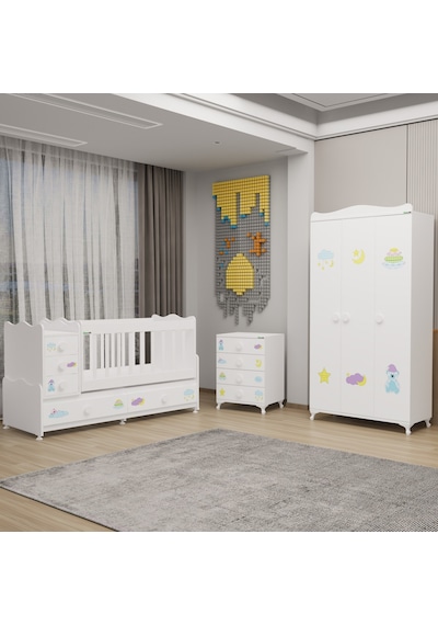 Melina Bebek Odası Yıldız 3 Kapaklı Ve Şifonyer - Uykucu Beyaz