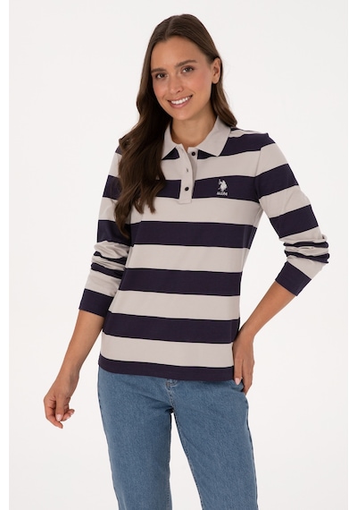 U.S. Polo Assn. Kadın Mürdüm Çizgili Polo Yaka Sweatshirt 50314207-VR074