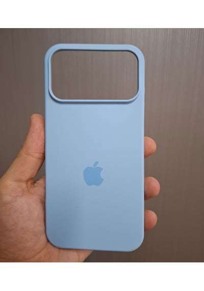 Apple Uyumlu iPhone 17 Pro Max Logolu İçi Kadife Silikon Lansman Kılıf Bebe Mavi