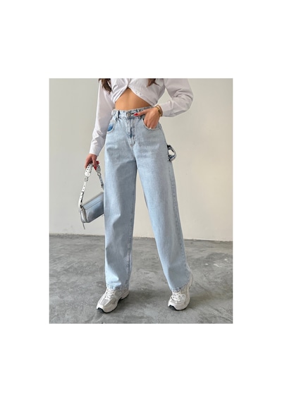 Blue Marlın Yan Kemer Buz Kar Tokalı Kargo Cep Detaylı Baggy Jeans Buz Kar