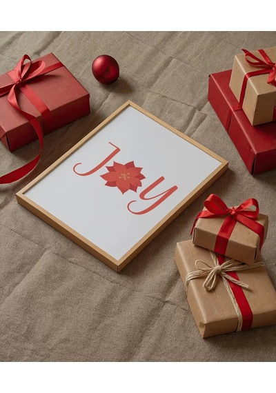Çerçevesiz Poster Noel Çiçeği Temalı Joy
