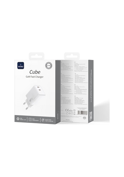 Wiwu Wi-g025 Cube Serisi Dual Type-c Pd Gan Teknolojili Hızlı Şarj Başlığı 47w Beyaz