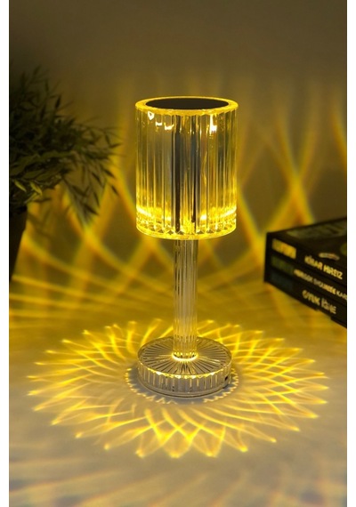Hl-006 Kristal Şarjlı Gatsby Masa Lambası Ledli Akrilik 3 Renk Dokunmatik Gece Lambası Kristal Buzbeyaz