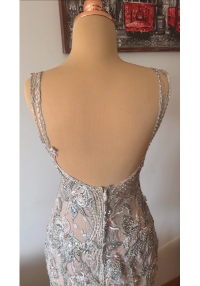 Chica Rosa Fashion Pelerinli Kristal İşlemeli Askılı Mini Elbise Gri - Mavi