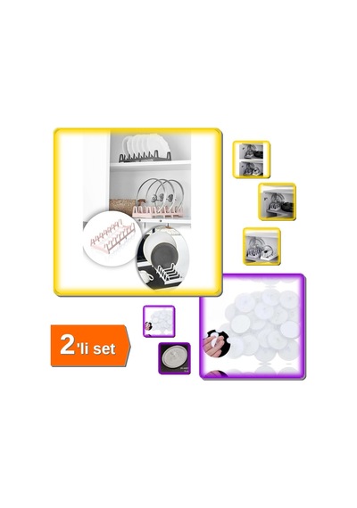 6 Bölmeli Tencere Kapağı Organizeri + 20 Adet Şeffaf Disk 3 Cm Güçlü Yapışkanlar Yapışkan - 2li Set Belirtilmemiş
