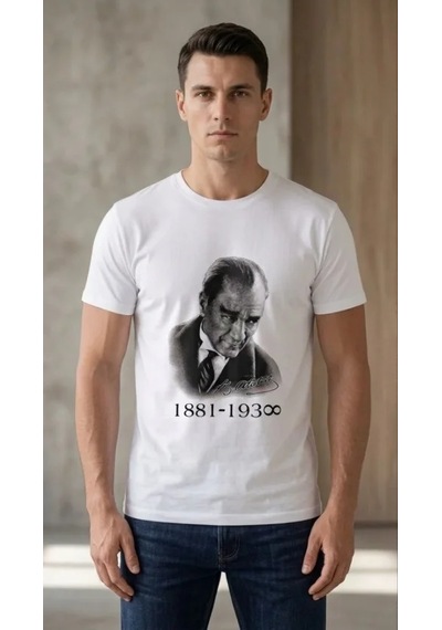 Dogutrend Erkek Atatürk Baskılı Tişört Kısa Kollu Bisiklet Yaka T-shirt - Beyaz Dogutrend Erkek Atatürk Baskılı Tişört Kısa Kollu Bisiklet Yaka T-shirt - Beyaz