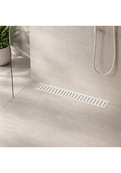 40 Cm Beyaz Lineer 304 Paslanmaz Çelik Kaplamalı Duş Kanalı Izgara Yer Süzgeci Kare Delikli Koku Önleyici