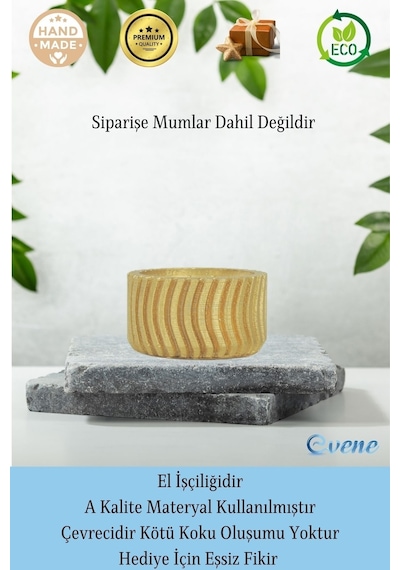 Eskitme Mumluk Şamdan 3 Adet Tealight Uyumlu Üçlü Tekerlek Model - Altın