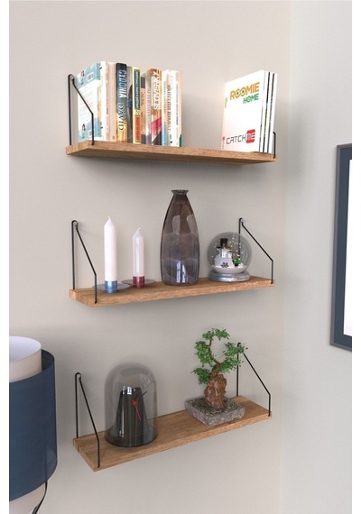 Duvar Rafı Kitaplık Mutfak Banyo Yaşam Alanı 3 'lü Set 15 X 55 Cm . Çam