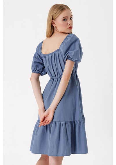 Bigdart 2351 Kloş Poplin Elbise - İndigo 001