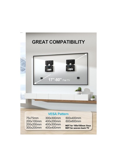 Ultra İnce Tv Duvar Askısı, 14"-80" Düz Ve Çerçeveli Tv Max 45 Kg S1401