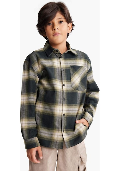 Defacto Erkek Çocuk Oversize Geniş Kalıp Polo Yaka Kareli Flanel Uzun Kollu Gömlek G3460a825wnkh190 Haki-kh190