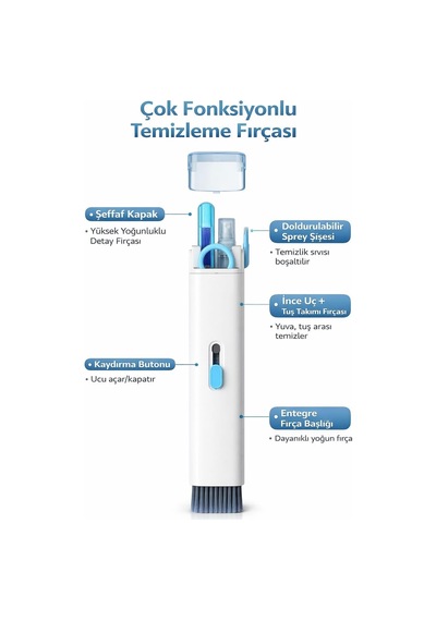 Çok Fonksiyonlu Klavye Temizleme Seti, Bilgisayar Telefon Ekran Temizleyici Fırça Seti, Spreyli Hassas Temizlik Kiti, Kulaklık Klavye Temizleme Aparatı 4 İn 1 Çok renkli