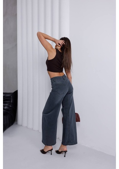 Zdnjeans Kadın Yüksek Bel Gri Wide Leg Palazzo Jean Pantolon Antrasit