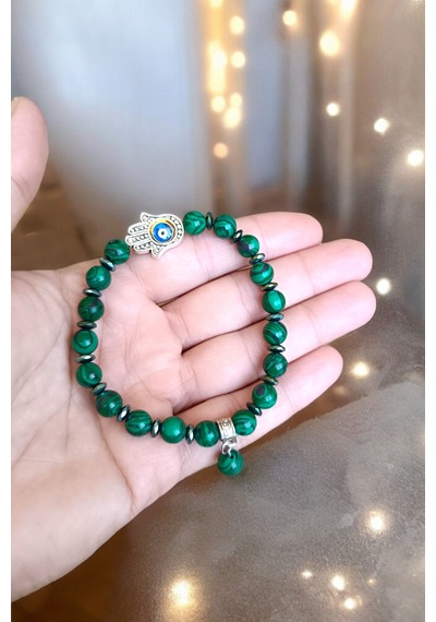 Hamsa El Fatima Malahit Taşı Bileklik Orijinal Doğal Taşı Bileklik Kaliteli Malahit Taşı Yeşil Yeşil