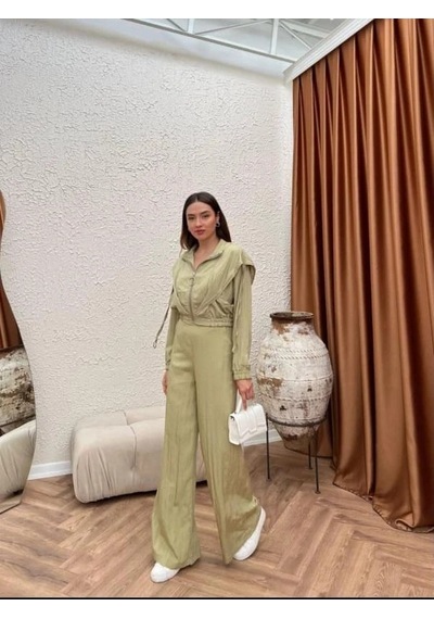 Butik Moda Ptkmks002 Üstü Kısa Fermuarlı Pantolonlu Takım Yeşil 001