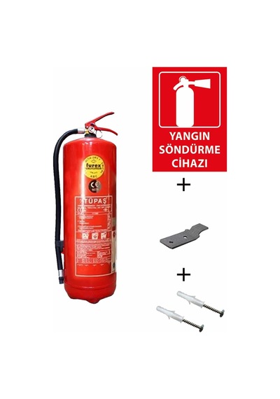 Tüpaş Yangın Tüpü 6 KG + Yangın Tüpü Levhası+ Askı Aparatı ve Dübel Vida 4'lü Set