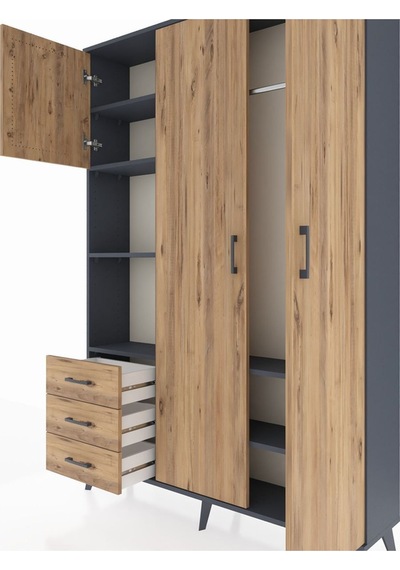Arges Dolap 6 Raflı 3 Çekmeceli Tek Askılı 132x30x195 Antrasit-çam/çam Atlas Çam/atlas Çam Arges Dolap 6 Raflı 3 Çekmeceli Tek Askılı 132x30x195 Antrasit-çam/çam Atlas Çam/atlas Çam