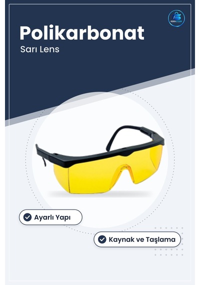 İş Güvenliği Gözlüğü Ayarlı Kaynak Çapak Sarı Lens Koruyucu Taşla