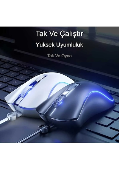 HP G100 1600 Dpı Usb Kablolu Optik Ledli Gökkuşağı Aydınlatmalı Oyuncu Mouse Beyaz