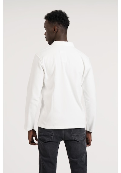 Gömlek Yaka Hafif Armürlü Slimfit Uzun Kol Sweatshirt Beyaz