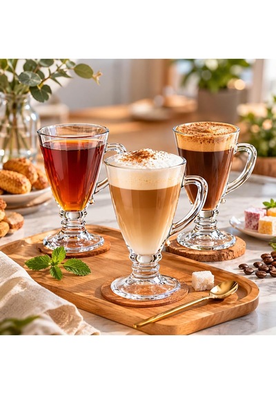 Tr 6'li Cam Ayaklı Bardak Seti,130 Ml,çay,kahve,türk Kahvesi,espresso Bardağı,cam Kupa Seti Şeffaf Genel
