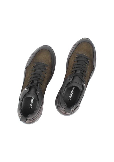 Erkek Haki Bağcıklı Kalın Tabanlı Nubuk Deri Sneaker Haki Nubuk