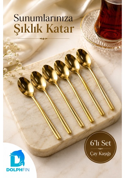 6 Lı Gold Çay Kaşığı Seti Altın Renkli Zarif Metal Çay Ve Kahve Kaşığı