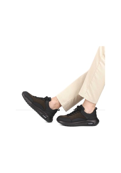 Erkek Haki Bağcıklı Kalın Tabanlı Nubuk Deri Sneaker Haki Nubuk