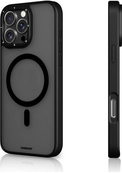 Apple Uyumlu iPhone 16 Pro Kılıf Magsafe Cam Arka Yüzey Tpu Youngkit Gemstone Serisi Kapak Siyah