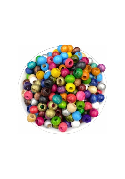 10mm Karışık Renkli Tahta,ahşap Boncuk 50gr, 160 Adet Boncuk