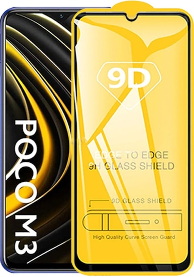 Xiaomi Poco M3 9D Full Glue Tempered Cam Ekran Koruyucu Siyah