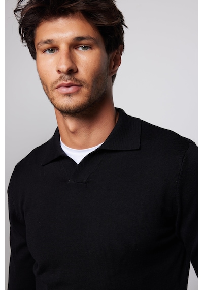 Tudors Erkek Slim Fit Dar Kesim Polo V Yaka Siyah Kazak-29106-siyah Siyah